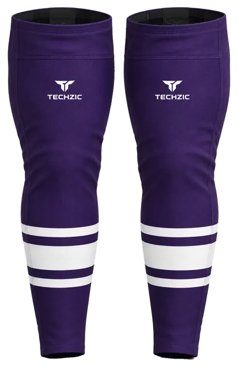 TECHZIC Pro Cut-and-Sew Hockey Socks - C1100-000 in Purple / White