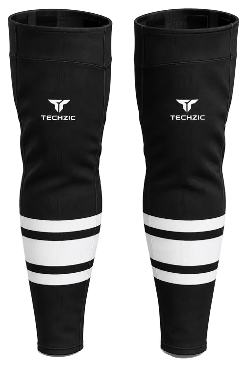 TECHZIC Pro Cut-and-Sew Hockey Socks - C1100-000 in Black / White · Design 1