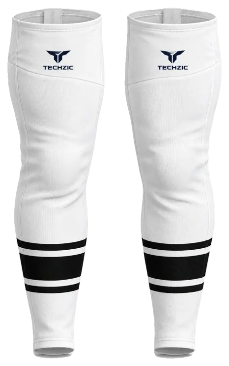 TECHZIC Pro Cut-and-Sew Hockey Socks - C1100-000 in White / Black