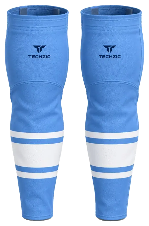 TECHZIC Pro Cut-and-Sew Hockey Socks - C1100-000 in Sky Blue / White