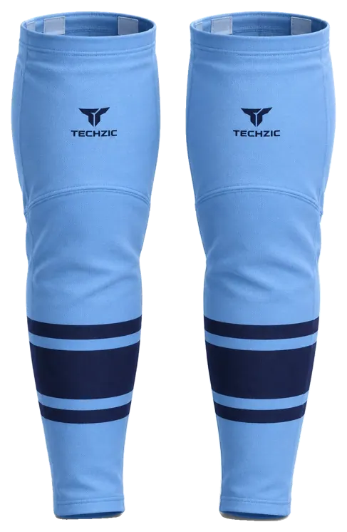 TECHZIC Pro Cut-and-Sew Hockey Socks - C1100-000 in Sky Blue / Navy
