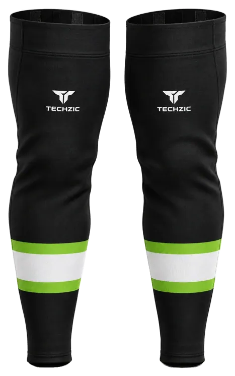 TECHZIC Pro Cut-and-Sew Hockey Socks - C1100-000 in Black / Lime Green / White