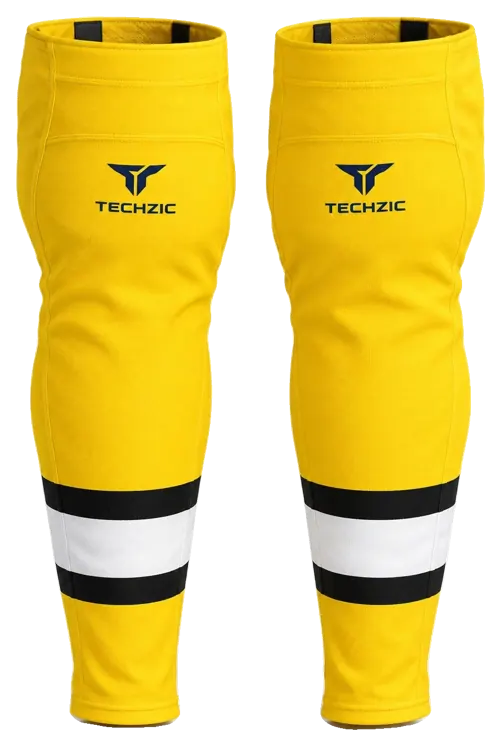TECHZIC Pro Cut-and-Sew Hockey Socks - C1100-000 in Maize / Black / White