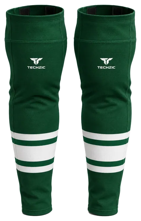 TECHZIC Pro Cut-and-Sew Hockey Socks - C1100-000 in Forest Green / White