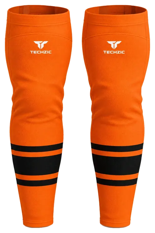 TECHZIC Pro Cut-and-Sew Hockey Socks - C1100-000 in Orange / Black