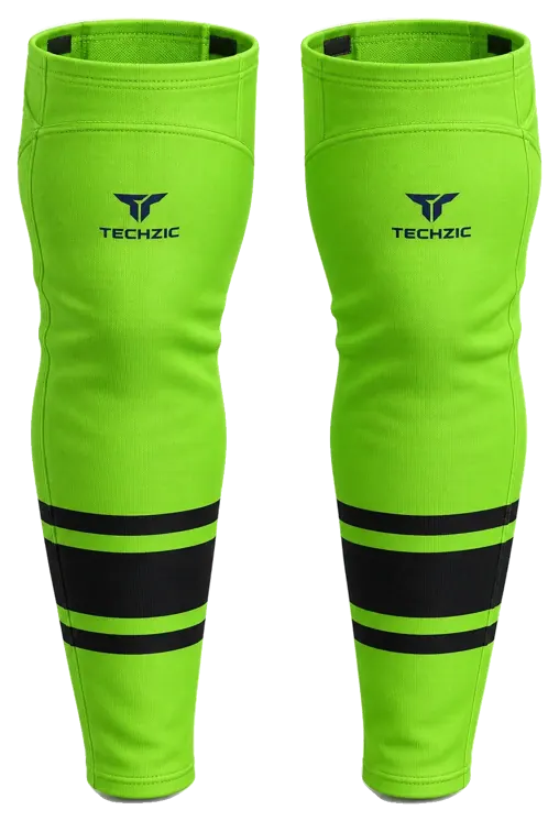 TECHZIC Pro Cut-and-Sew Hockey Socks - C1100-000 in Lime Green / Black · Design 1