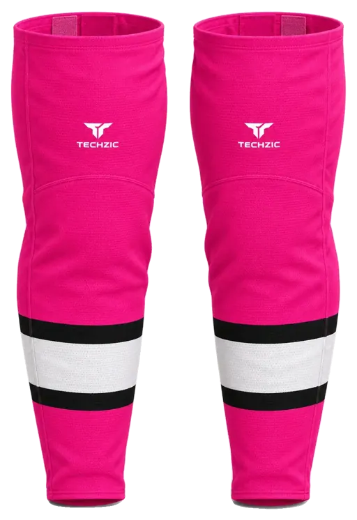 TECHZIC Pro Cut-and-Sew Hockey Socks - C1100-000 in Hot Pink / Black / White