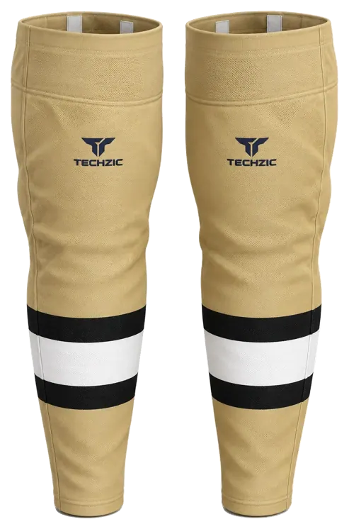 TECHZIC Pro Cut-and-Sew Hockey Socks - C1100-000 in Vegas Gold / Black / White