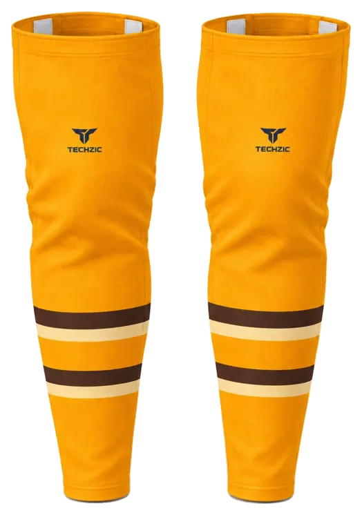 TECHZIC Pro Cut-and-Sew Hockey Socks - C1100-000 in Gold / Brown / Cream