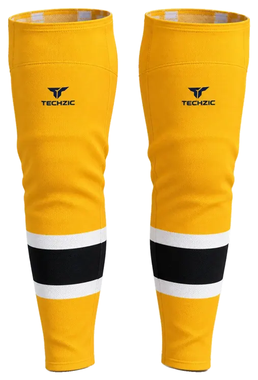 TECHZIC Pro Cut-and-Sew Hockey Socks - C1100-000 in Gold / White / Black