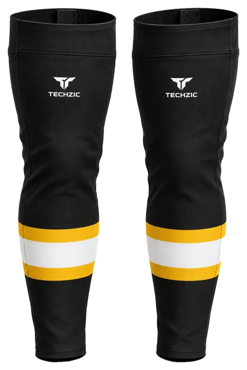 TECHZIC Pro Cut-and-Sew Hockey Socks - C1100-000 in Black / White / Gold