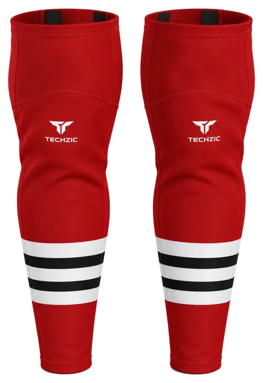 TECHZIC Pro Cut-and-Sew Hockey Socks - C1100-000 in Red / White / Black · Design 1