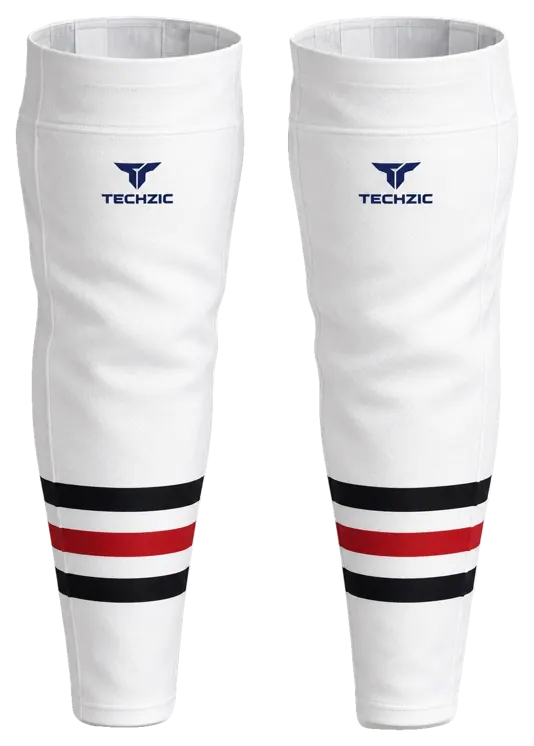 TECHZIC Pro Cut-and-Sew Hockey Socks - C1100-000 in White / Black / Red · Design 1
