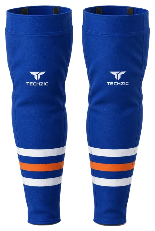TECHZIC Pro Cut-and-Sew Hockey Socks - C1100-000 in Royal Blue / White / Orange