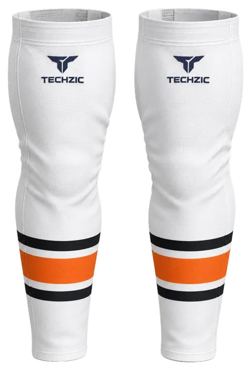 TECHZIC Pro Cut-and-Sew Hockey Socks - C1100-000 in White / Black / Orange