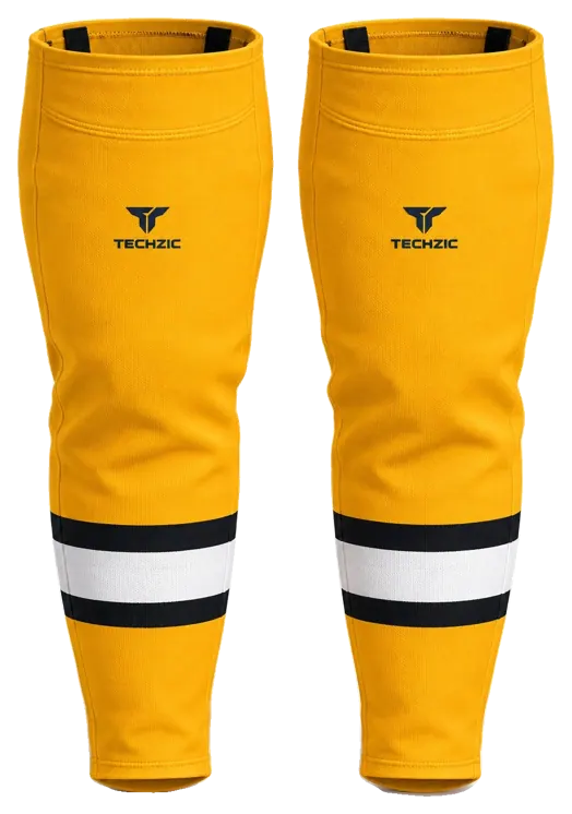 TECHZIC Pro Cut-and-Sew Hockey Socks - C1100-000 in Gold / Black / White
