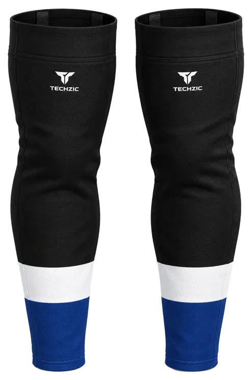 TECHZIC Pro Cut-and-Sew Hockey Socks - C1100-000 in Black / White / Royal Blue · Design 1