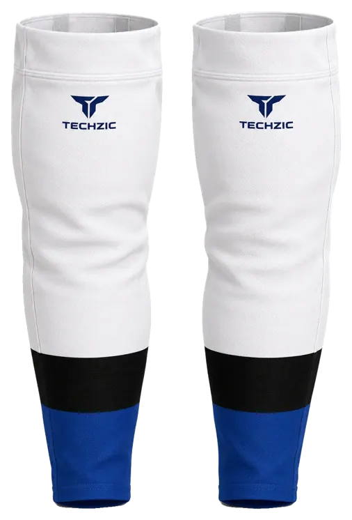 TECHZIC Pro Cut-and-Sew Hockey Socks - C1100-000 in White / Black / Royal Blue