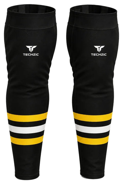 TECHZIC Pro Cut-and-Sew Hockey Socks - C1100-000 in Black / Maize / White