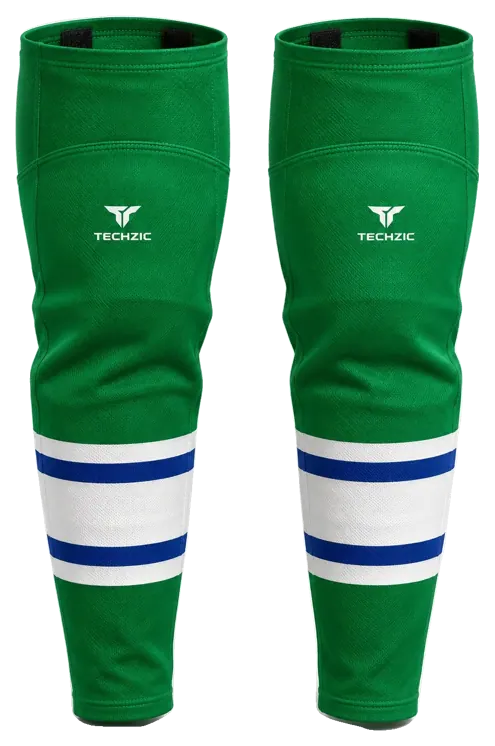 TECHZIC Pro Cut-and-Sew Hockey Socks - C1100-000 in Kelly Green / White / Royal Blue