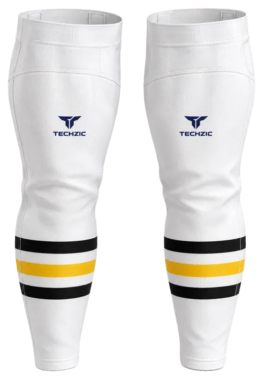 TECHZIC Pro Cut-and-Sew Hockey Socks - C1100-000 in White / Black / Gold · Design 3