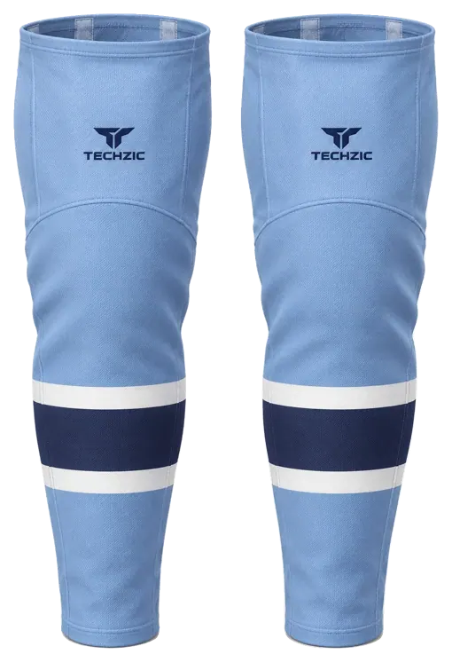 TECHZIC Pro Cut-and-Sew Hockey Socks - C1100-000 in Sky Blue / White / Navy