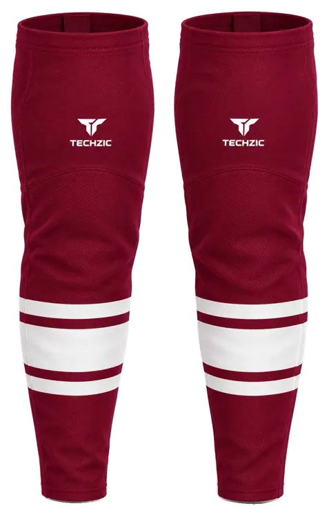 TECHZIC Pro Cut-and-Sew Hockey Socks - C1100-000 in Maroon / White · Design 1