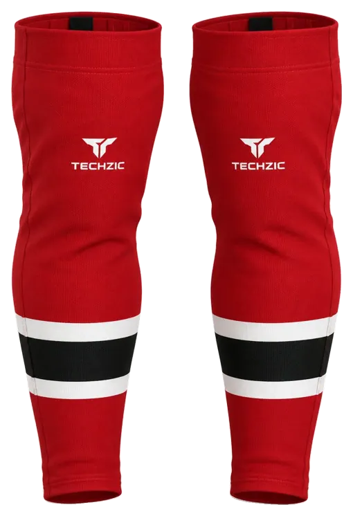 TECHZIC Pro Cut-and-Sew Hockey Socks - C1100-000 in Red / White / Black · Design 2