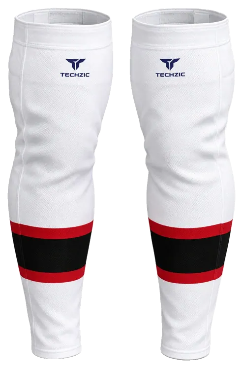 TECHZIC Pro Cut-and-Sew Hockey Socks - C1100-000 in White / Red / Black · Design 1