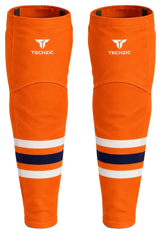 TECHZIC Pro Cut-and-Sew Hockey Socks - C1100-000 in Orange / White / Navy