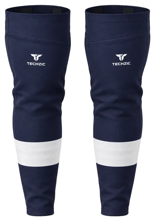 TECHZIC Pro Cut-and-Sew Hockey Socks - C1100-000 in Navy / White · Design 2