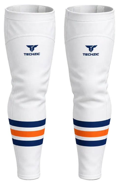 TECHZIC Pro Cut-and-Sew Hockey Socks - C1100-000 in White / Navy / Orange