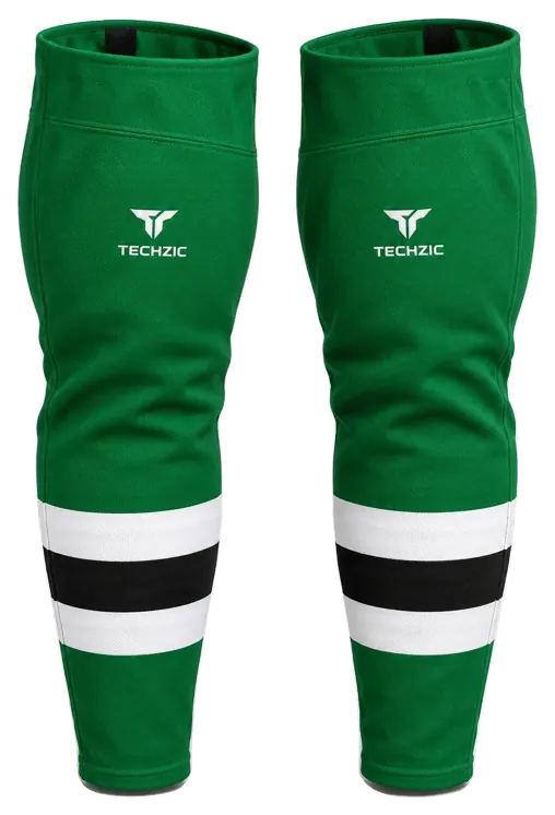 TECHZIC Pro Cut-and-Sew Hockey Socks - C1100-000 in Kelly Green / White / Black