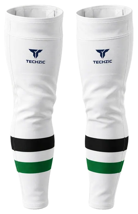 TECHZIC Pro Cut-and-Sew Hockey Socks - C1100-000 in White / Black / Kelly Green