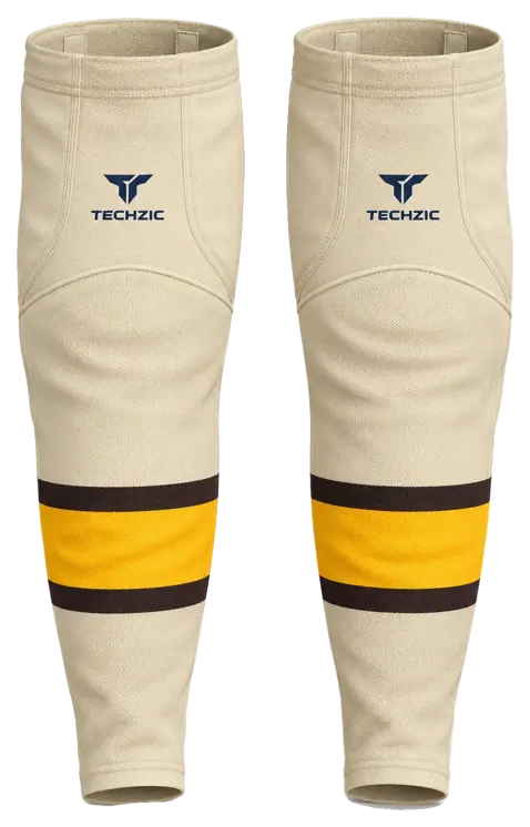 TECHZIC Pro Cut-and-Sew Hockey Socks - C1100-000 in Cream / Maroon / Tuscan Gold