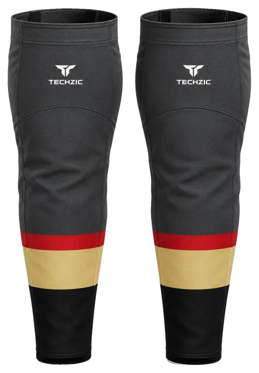 TECHZIC Pro Cut-and-Sew Hockey Socks - C1100-000 in Charcoal / Red / Vegas Gold / Black