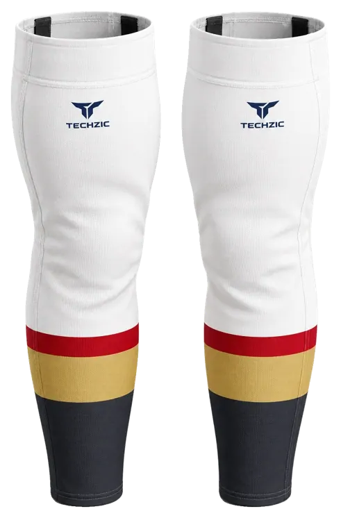 TECHZIC Pro Cut-and-Sew Hockey Socks - C1100-000 in White / Red / Vegas Gold / Charcoal