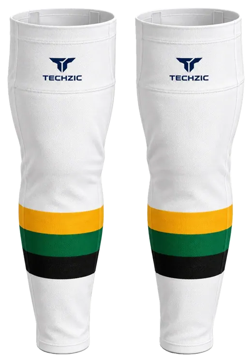 TECHZIC Pro Cut-and-Sew Hockey Socks - C1100-000 in White / Gold / Kelly Green / Black