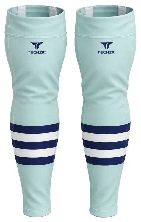 TECHZIC Pro Cut-and-Sew Hockey Socks - C1100-000 in Seafoam / Navy / White