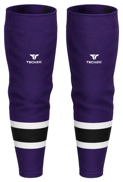 TECHZIC Pro Cut-and-Sew Hockey Socks - C1100-000 in Purple / White / Black