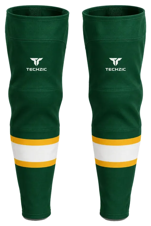 TECHZIC Pro Cut-and-Sew Hockey Socks - C1100-000 in Forest Green / Gold / White