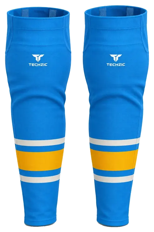 TECHZIC Pro Cut-and-Sew Hockey Socks - C1100-000 in Pro Blue / White / Gold