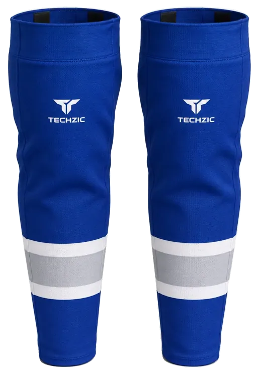 TECHZIC Pro Cut-and-Sew Hockey Socks - C1100-000 in Royal Blue / White / Grey