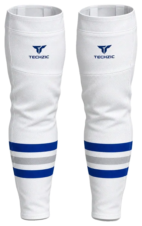 TECHZIC Pro Cut-and-Sew Hockey Socks - C1100-000 in White / Royal Blue / Grey