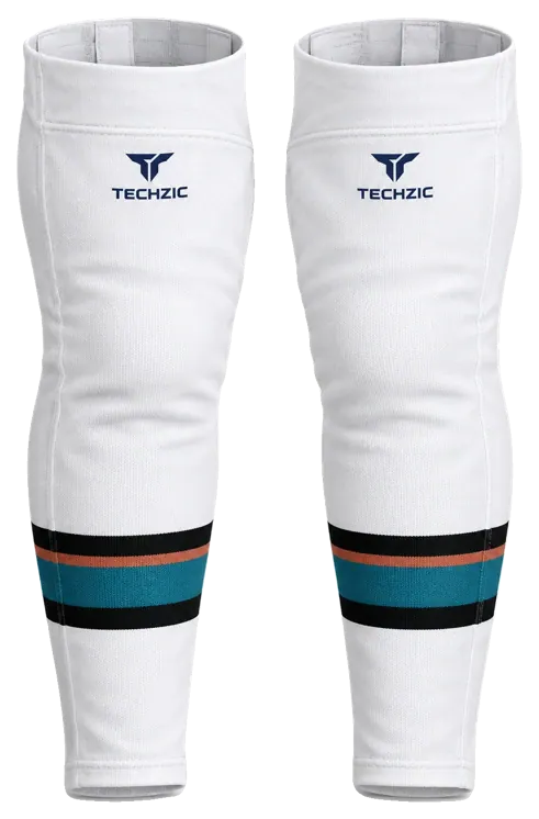 TECHZIC Pro Cut-and-Sew Hockey Socks - C1100-000 in White / Black / Orange / Teal