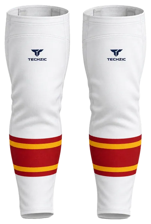 TECHZIC Pro Cut-and-Sew Hockey Socks - C1100-000 in White / Red / Gold