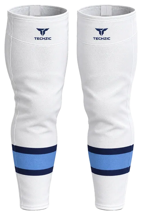 TECHZIC Pro Cut-and-Sew Hockey Socks - C1100-000 in White / Navy / Sky Blue