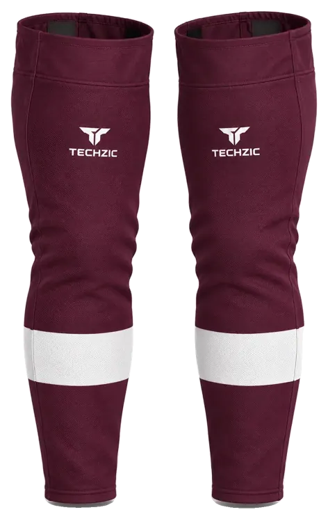 TECHZIC Pro Cut-and-Sew Hockey Socks - C1100-000 in Maroon / White · Design 2