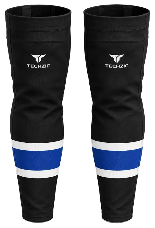 TECHZIC Pro Cut-and-Sew Hockey Socks - C1100-000 in Black / White / Royal Blue · Design 2