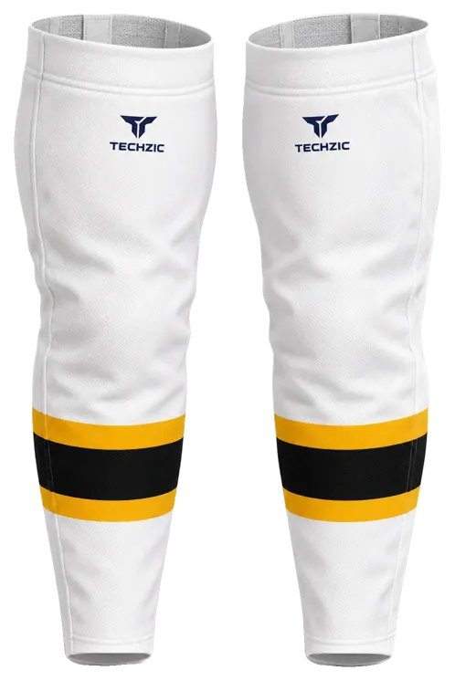 TECHZIC Pro Cut-and-Sew Hockey Socks - C1100-000 in White / Gold / Black